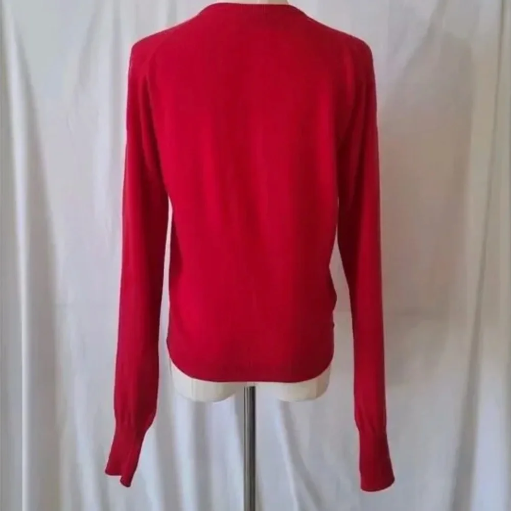 Vintage Pringle Of Scotland Solid Red 100% Pure Cashmere Cardigan Sweater Medium - Picture 4 of 5